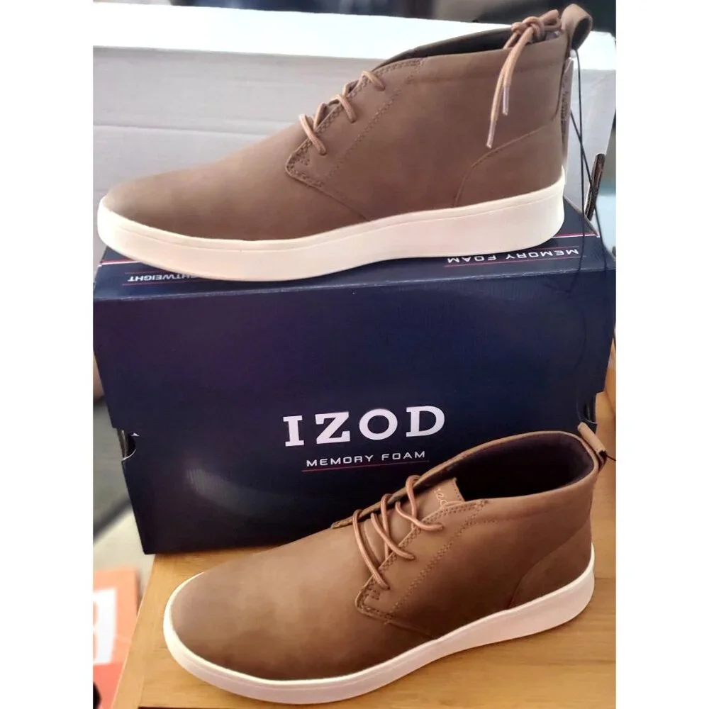 IZOD Palmer Men's 11 Chukka Boots Brown Leather Round Toe Lace-up Shoes Sneaker